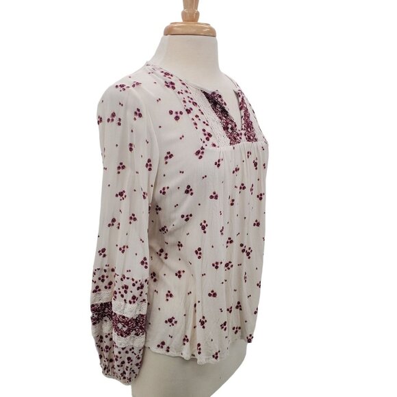 Knox Rose Womens Pink Cream Floral Tunic Top Sz S Long Sleeve V-Neck Lace Boho - Picture 2 of 15